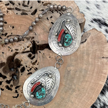 Load image into Gallery viewer, 1980s DAVID F GARCIA Kewa Sterling Silver Turquoise &amp; Coral 5 Station Necklace
