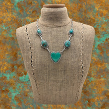 Load image into Gallery viewer, BUFFALO DANCER Taos Pueblo Sterling Silver &amp; Turquoise Heart Station Necklace
