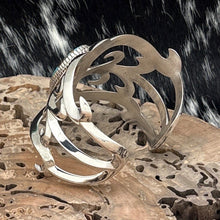 Load image into Gallery viewer, 1990s Native American NAVAJO Sandcast Silver &amp; Mine No 8 Turquoise Cuff Bracelet
