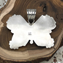 Load image into Gallery viewer, ROSELLA PAXTON Navajo Sterling &amp; Hubei Turquoise Butterfly Pendant Pointed Wings
