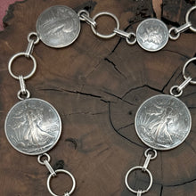 Load image into Gallery viewer, BUFFALO DANCER Taos Silver Necklace 7 Vintage Coins Peace Dollar Walking Liberty
