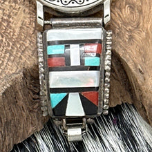 Load image into Gallery viewer, 1980s HERBERT &amp; ESTHER CELLICION Zuni Multi Inlay Watch Tips Legacy Case &amp; Band
