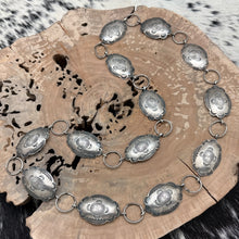 Load image into Gallery viewer, 1950s Native American NAVAJO Sterling Stamped Concho Necklace Made From Belt
