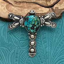 Load image into Gallery viewer, DARRIN LIVINGSTON Navajo Sterling Silver &amp; Hubei Turquoise Dragonfly Pin Pendant
