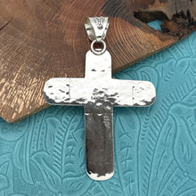 Load image into Gallery viewer, EULA WYLIE Navajo Sterling Silver &amp; Kingman Turquoise Statement Cross Pendant
