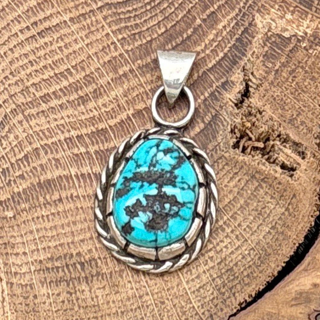 1980s Native American NAVAJO Sterling Silver & Rustic Turquoise Petite Pendant