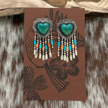 Load image into Gallery viewer, 1990s QUOC TRADING Sterling &amp; Composite Turquoise Heart Post Dangle Earrings
