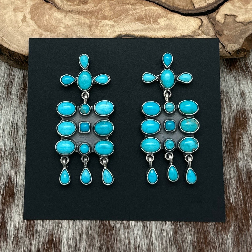 FEDERICO JIMENEZ Sterling Silver & Sleeping Beauty Turquoise Chandelier Earrings