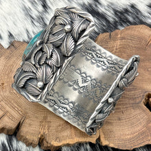 Load image into Gallery viewer, JACOB TRONCOSA San Felipe Pueblo Sterling Silver Turquoise Buffalo Cuff Bracelet
