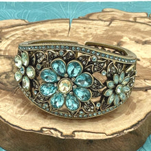 Load image into Gallery viewer, HEIDI DAUS Glorious Garden Cuff Bracelet Aqua Yellow Swarovski Crystal Flowers
