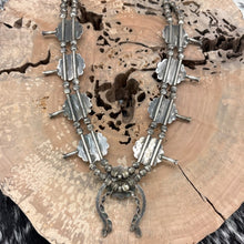 Load image into Gallery viewer, 1960s Native American NAVAJO Sterling &amp; Turquoise Squash Blossom Floral Necklace
