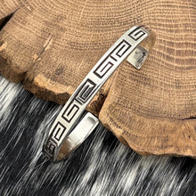 Load image into Gallery viewer, TONY LANER Navajo Sterling Silver Greek Key Design Cuff Bracelet Signed 6.25"
