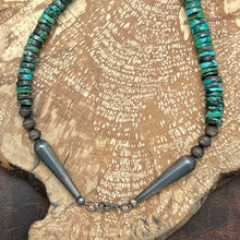 Load image into Gallery viewer, NATIVE AMERICAN Sterling Silver &amp; Hubei Turquoise Beaded Heishi Necklace 23.5&quot;
