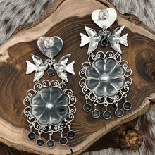 Load image into Gallery viewer, FEDERICO JIMENEZ Lg Sterling Chandelier Post Earrings Hearts Flowers Love Birds
