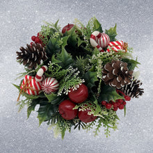 Load image into Gallery viewer, 1960s Plastic Holiday CANDLE RING Holly Berries Crabapples Candy Canes Pinecones

