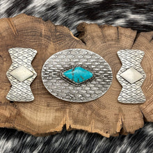 Load image into Gallery viewer, 1990s Native American NAVAJO Contemporary Sterling &amp; Turquoise Concho Belt Set
