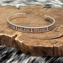 Load image into Gallery viewer, TONY LANER Navajo Sterling Silver Greek Key Design Cuff Bracelet Signed 6.25"
