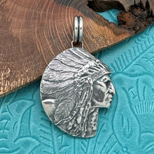 Load image into Gallery viewer, BUFFALO DANCER Taos Pueblo Sterling Silver Native American Chief Head Pendant
