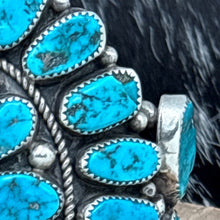 Load image into Gallery viewer, RICHARD HOSKIE Navajo Sterling Silver &amp; Kingman Turquoise Cluster Cuff Bracelet
