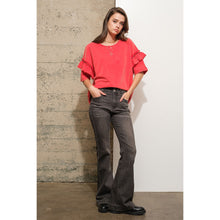 Load image into Gallery viewer, BLUE B CLOTHING Garment Washed Ruffle Sleeve Studded Dolman T-Shirt In Red
