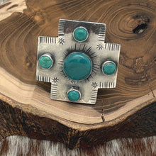 Load image into Gallery viewer, FEDERICO JIMENEZ Sterling Silver &amp; Green Turquoise 4-Way Cross Ring Adjustable
