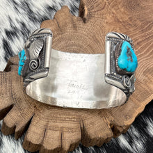 Load image into Gallery viewer, TIMOTHY LEE Navajo Sterling Silver &amp; Kingman Turquoise Statement Cuff Bracelet
