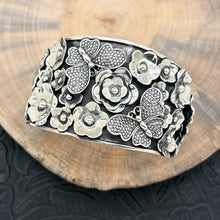 Load image into Gallery viewer, THE BOYZ SILVER Mexico Sterling Silver Cuff Bracelet 3-D Butterflies &amp; Flowers
