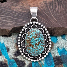 Load image into Gallery viewer, COOPER WILLIE Navajo Sterling Silver &amp; Webbed Kingman Turquoise Pendant Scallops
