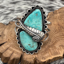 Load image into Gallery viewer, 1960s Native American NAVAJO Sterling Silver 2-Stone Turquoise Bracelet Scallops
