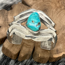 Load image into Gallery viewer, 1990s Native American NAVAJO Sandcast Silver &amp; Turquoise Bold Cuff Bracelet
