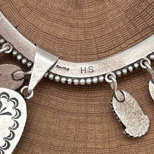 Load image into Gallery viewer, HERMAN SMITH Navajo Sterling &amp; Turquoise Pendant Collar Necklace Coral Drops
