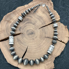 Load image into Gallery viewer, ROSE MARTIN Navajo Sterling Silver Handmade Beaded Necklace Stamped Saucers 22"
