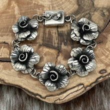 Load image into Gallery viewer, FEDERICO JIMENEZ Sterling Silver 3-Dimensional 5 Flower Line Bracelet Slot Clasp
