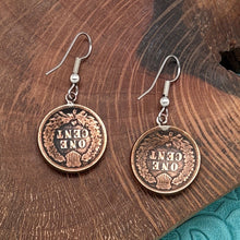 Load image into Gallery viewer, BUFFALO DANCER Taos Pueblo Antique Indian Head Copper Penny Dangle Earrings

