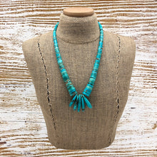 Load image into Gallery viewer, 1990s NATIVE AMERICAN Sterling Silver Turquoise Graduated Heishi 5 Tab Necklace
