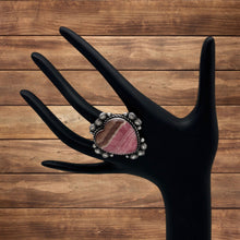 Load image into Gallery viewer, ROSELLA PAXTON Navajo Sterling &amp; Rhodochrosite Heart Ring 4 Starshots Size 10.25
