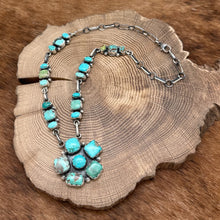 Load image into Gallery viewer, Native American NAVAJO Sterling &amp; Carico Lake Turquoise Floral Necklace Signed J
