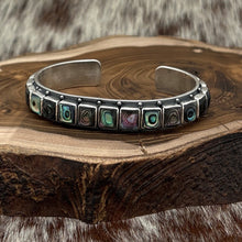 Load image into Gallery viewer, FEDERICO JIMENEZ Sterling Silver Abalone 20-Stone Cuff Bracelet Stamps 0.5" Wide
