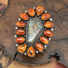 Load image into Gallery viewer, WILD AT HEART SILVER Southwest Style Seven Dwarfs Turquoise Amber Cuff Bracelet

