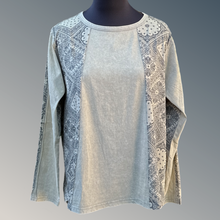 Load image into Gallery viewer, EASEL CLOTHING Mineral Washed Bandana/Paisley Print Mix Cotton Knit Top In Sage
