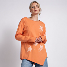 Load image into Gallery viewer, EASEL CLOTHING White Star Printed Cotton Knit Boat Neck Top In Tangerine
