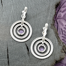 Load image into Gallery viewer, 2010s Sterling Silver &amp; 14K Gold AMETHYST Dangle Earrings Concentric Circles
