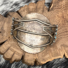 Load image into Gallery viewer, 1970s Native American ZUNI Sterling Silver &amp; Block Turquoise Cluster Bracelet
