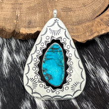 Load image into Gallery viewer, KEYBAHI LEWIS Native American Navajo Sterling Silver Turquoise Triangle Pendant
