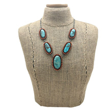 Load image into Gallery viewer, Vintage SOUTHWEST STYLE Sterling Silver Chrysocolla &amp; Coral 5 Cluster Necklace
