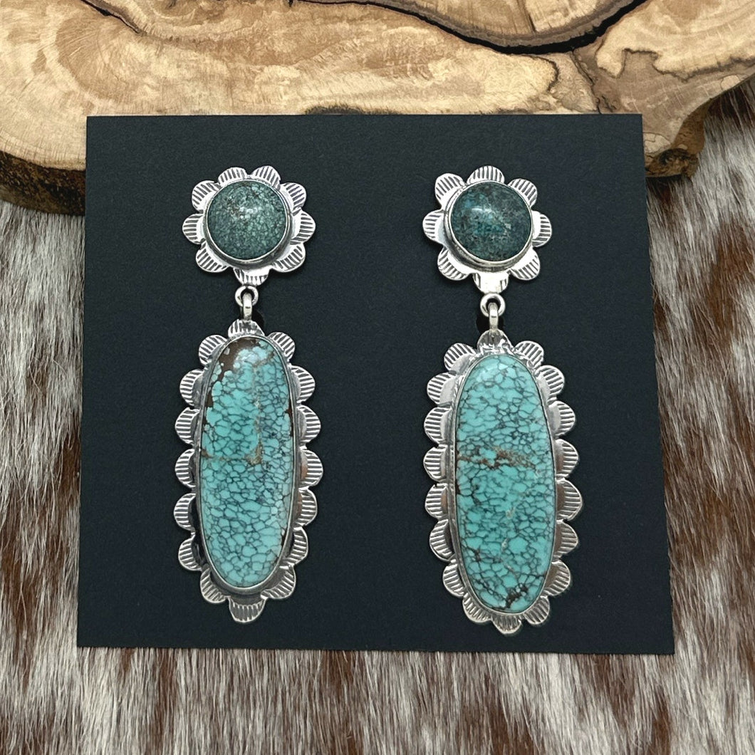 FEDERICO JIMENEZ Sterling Silver Natural Number 8 Turquoise Post Dangle Earrings