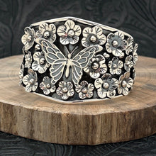 Load image into Gallery viewer, THE BOYZ SILVER Mexico Sterling Silver Cuff Bracelet Lg 3-D Butterfly &amp; Flowers

