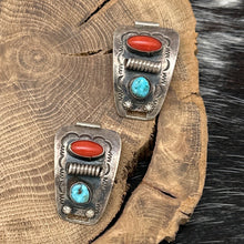 Load image into Gallery viewer, 1970s Native American NAVAJO Sterling Silver Turquoise &amp; Coral Watch Tips Coils
