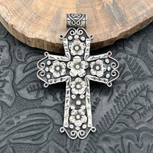 Load image into Gallery viewer, THE BOYZ SILVER Mexico Sterling Silver Cross Pendant With Scrolls &amp; 3-D Flowers
