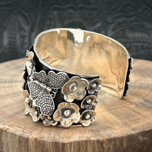 Load image into Gallery viewer, THE BOYZ SILVER Mexico Sterling Silver Cuff Bracelet 3-D Butterflies &amp; Flowers
